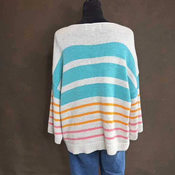 LOFT Striped Lightweight Cotton Sweater Boatneck Pullover Multi-Color Women’s L - Picture 3 of 10